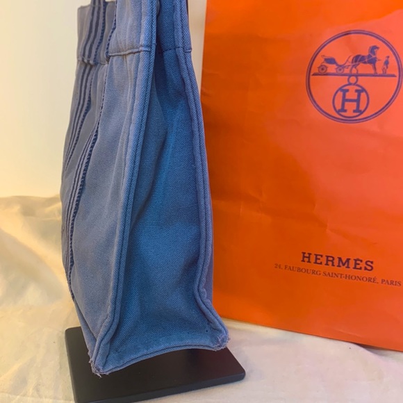 Hermes Small PM Canvas Tote/ Hand Bag Fourre-tote, Gray & Black - Picture 5 of 15